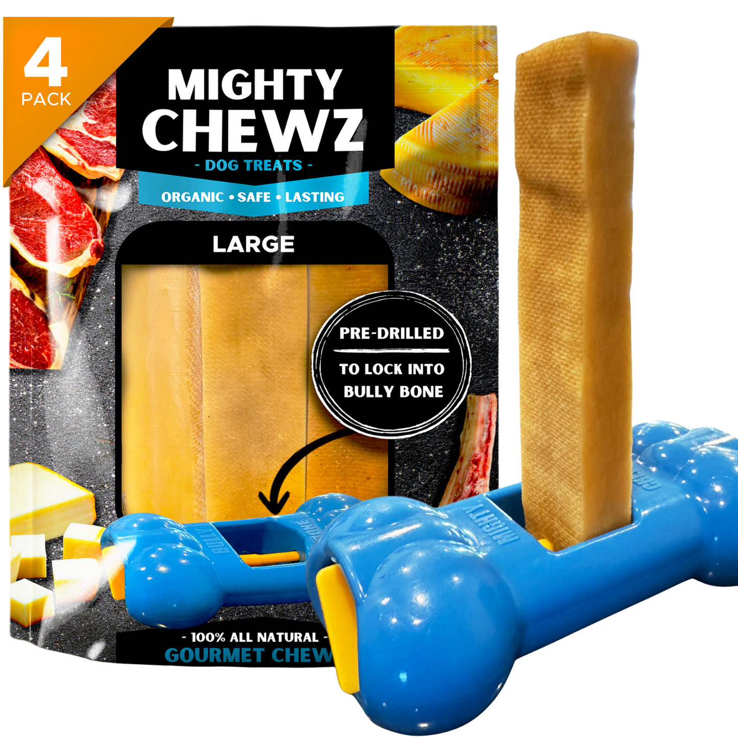 4 Pack Large Yak Cheese - Bully Bone Pro Included